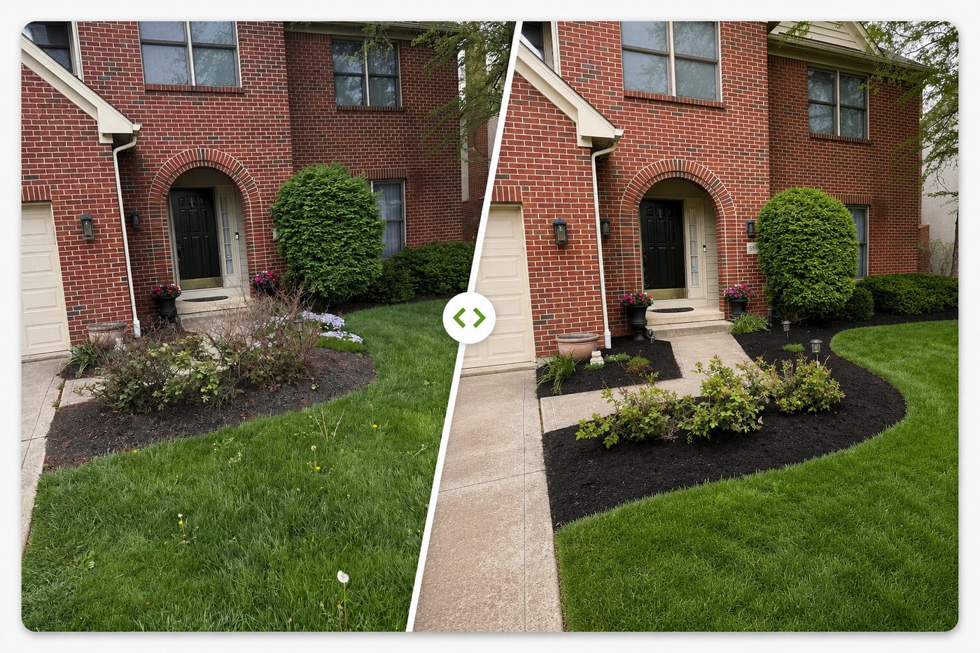 Front foundation bed and lawn before and after